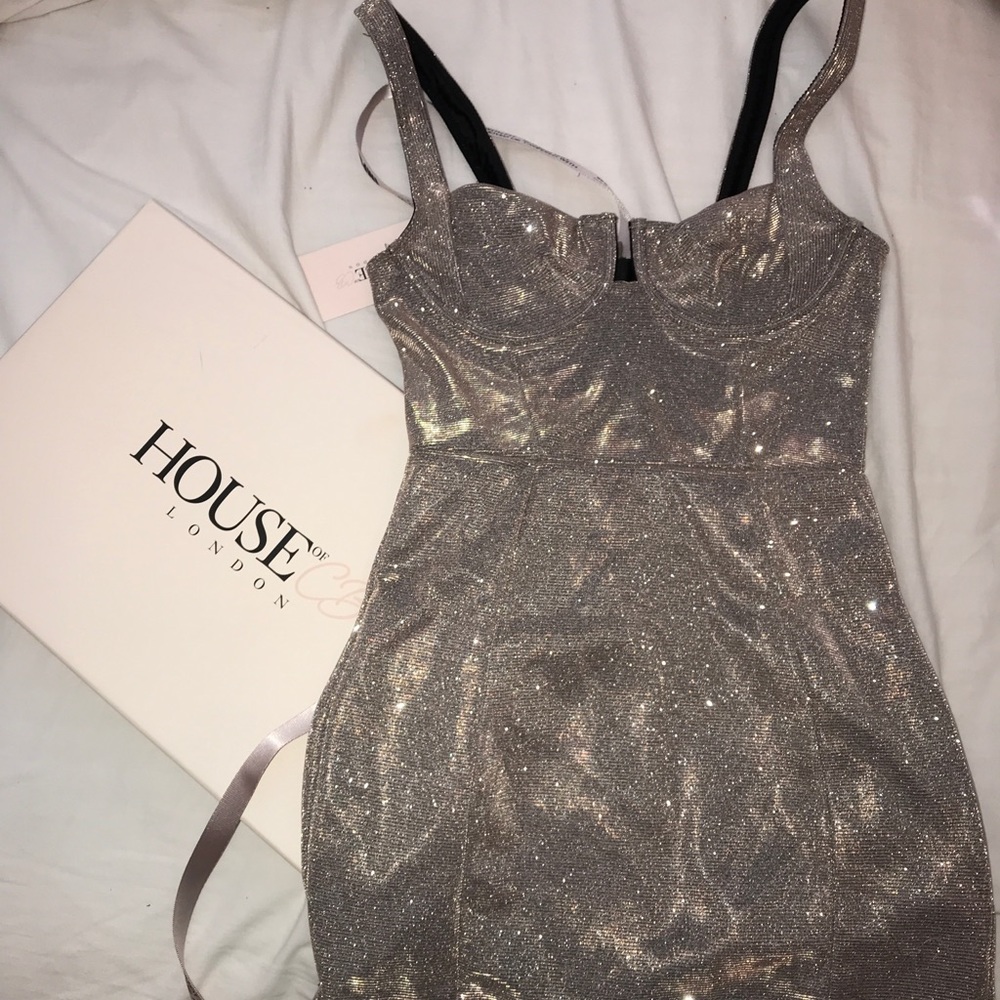 house of cb sparkly bustier dress